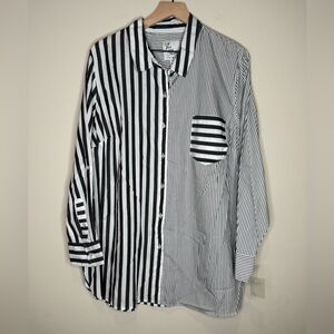 Tribal "The Shirt" Cotton Womens Button Down Colorblock Stripe Black Charcoal 2x